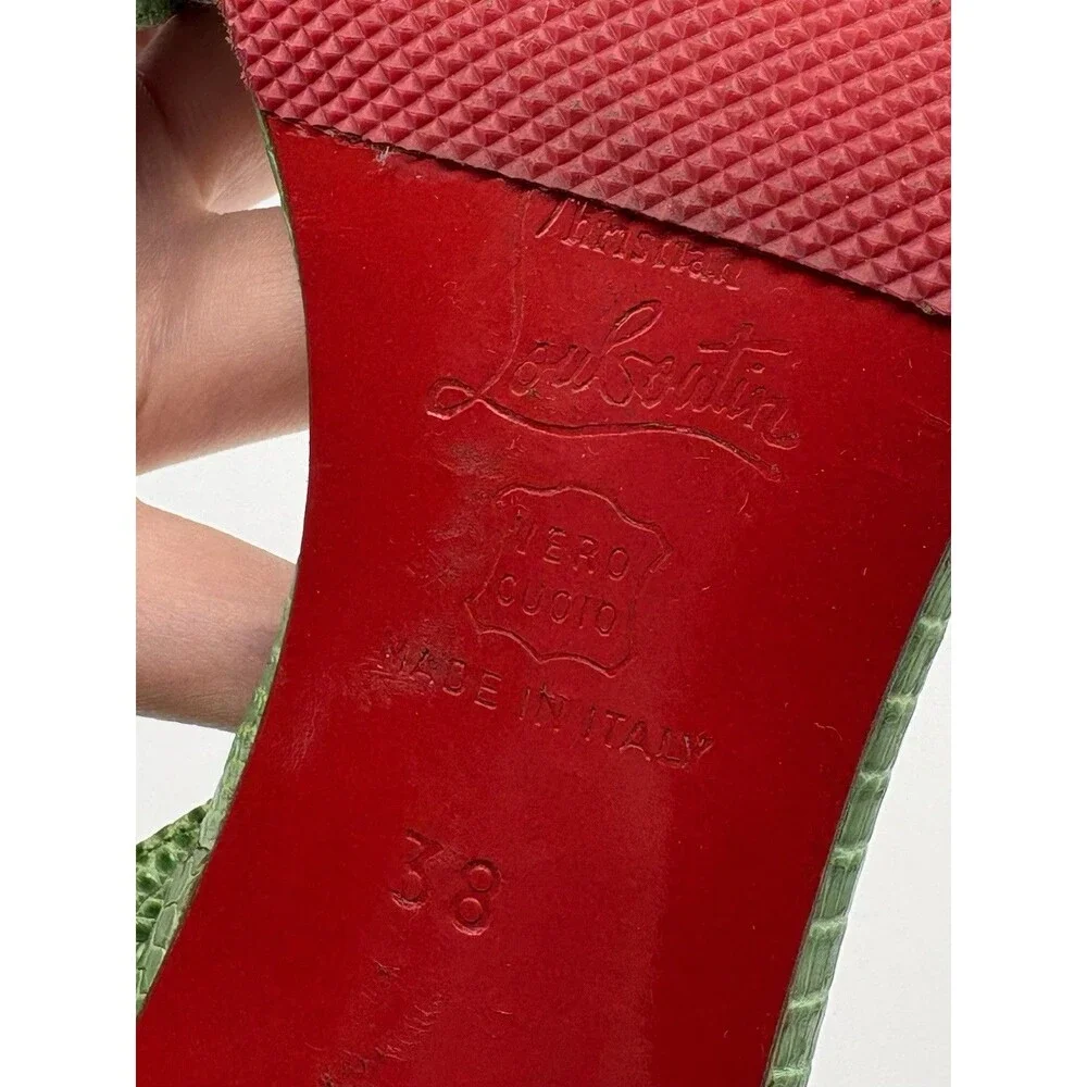 Christian Louboutin Green Python Slingback Heels w/ Buckle Accent Size EU 38